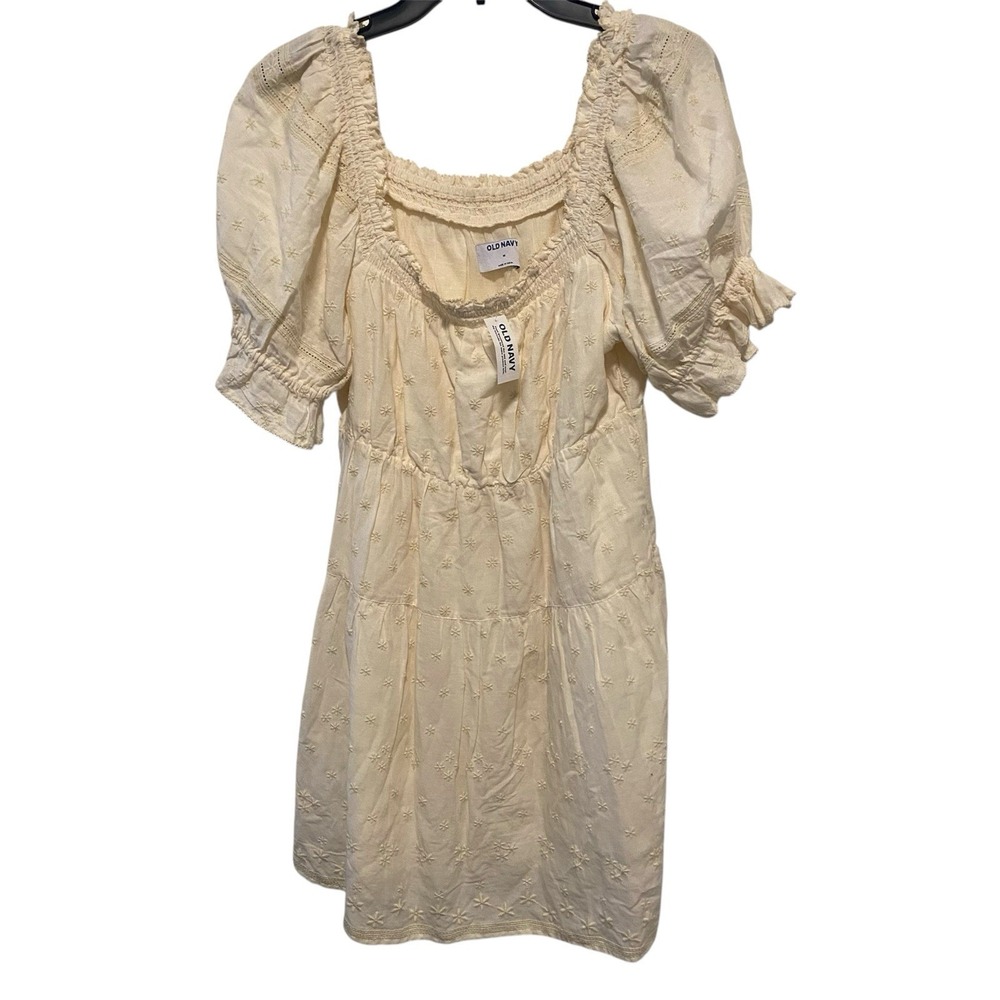 Old Navy Women's Mini Dress Size Medium Boho Puff Sleeved Fairy Cottage Peasant